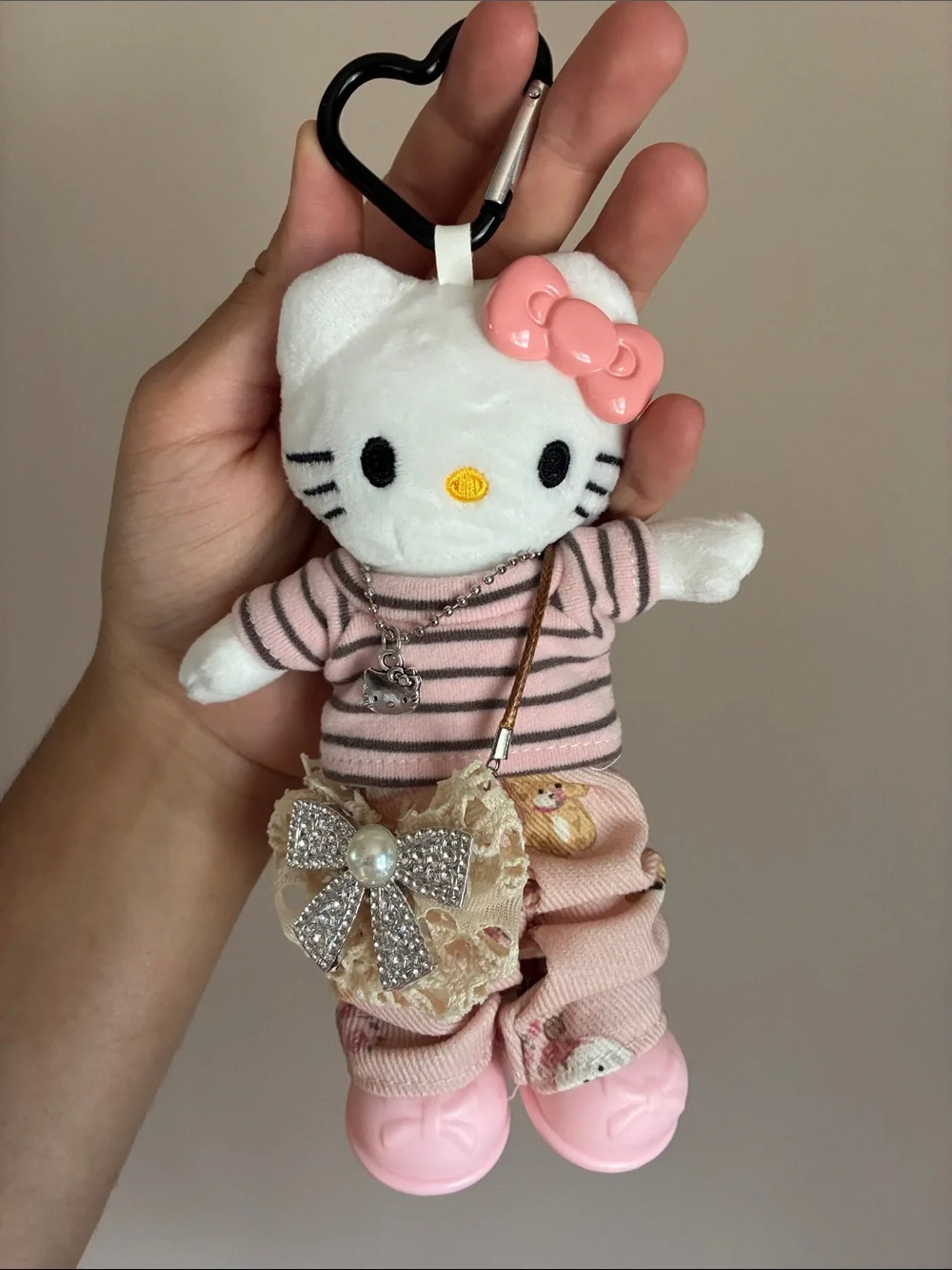 Hello Kitty Pink and White Fashion Diva Plush Keychain Bag Charm